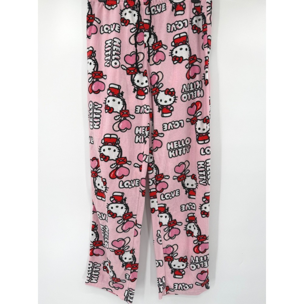 Hello Kitty Pajama Pants Womens Small Pink Fleece Lounge Bottoms Sanrio Heart